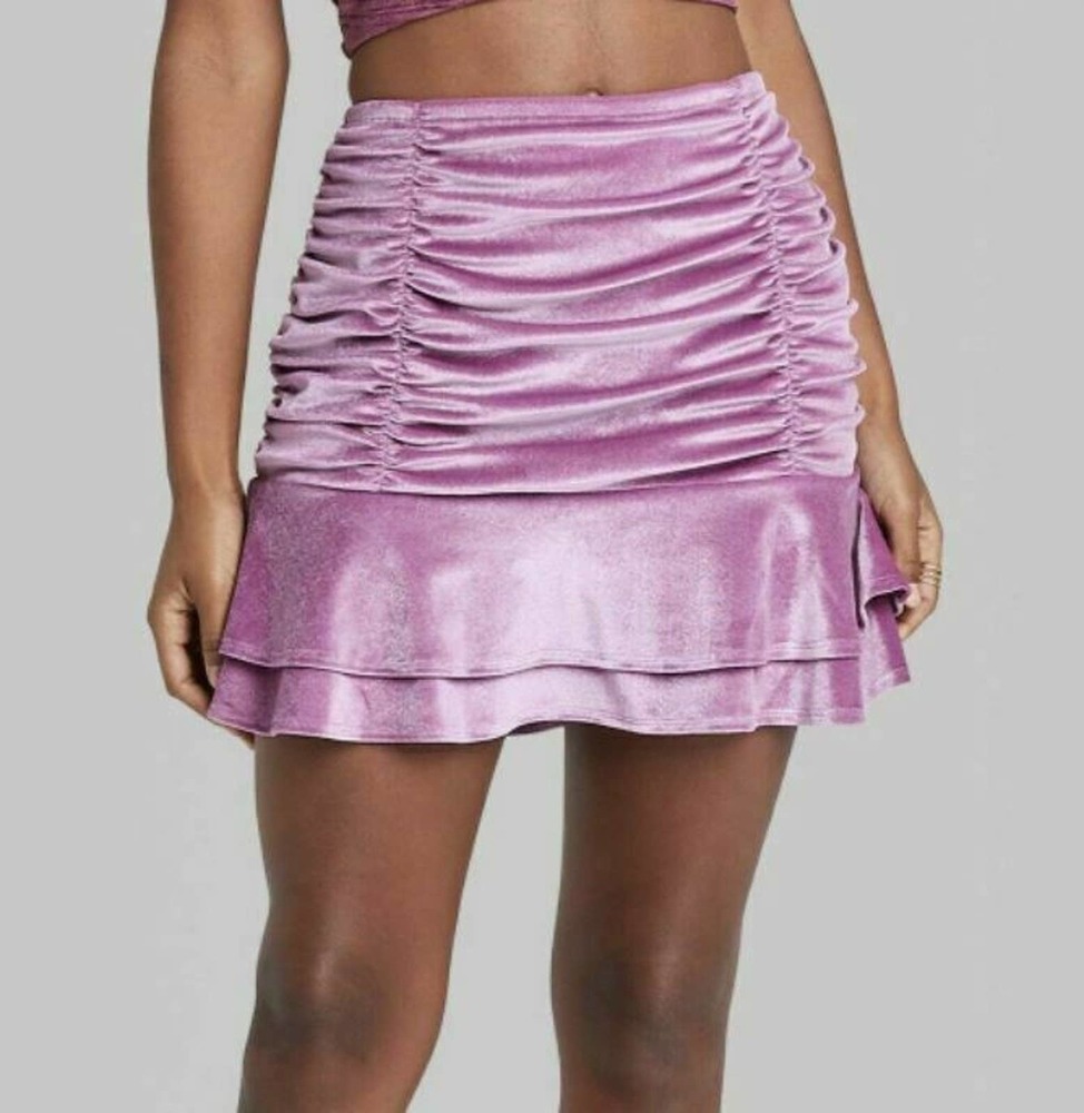 Wild Fable Velvet Mini Skirt Summer Skirt Ruched Purple Sz Small NWOT